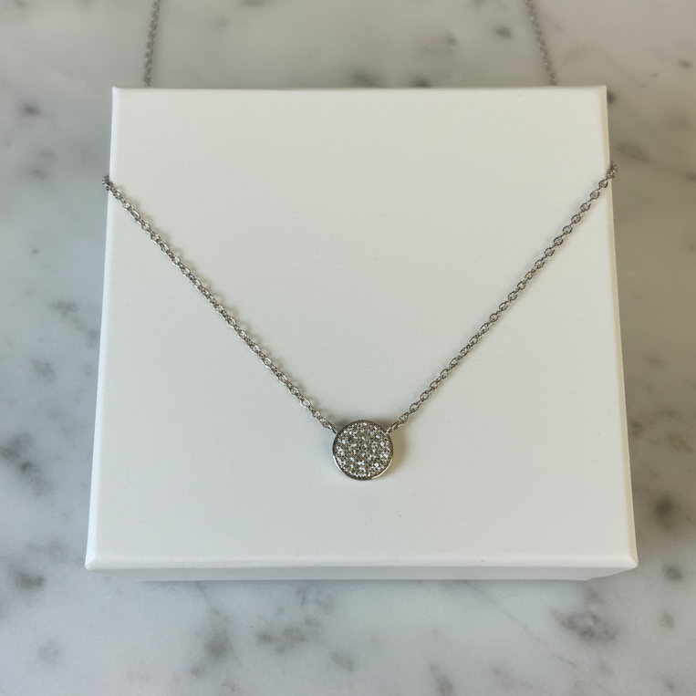 Pave Round Disc Necklace