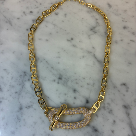 Joseph Anthony Inc. CZ fancy anchor chain necklace with intricate link design, showcasing a stylish jewelry accessory.