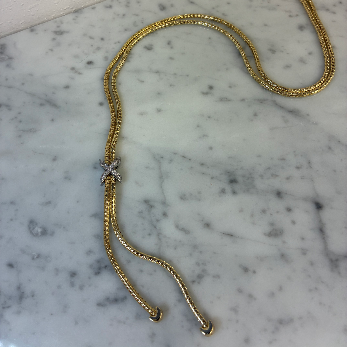 Two Tone CZ X Lariat Necklace