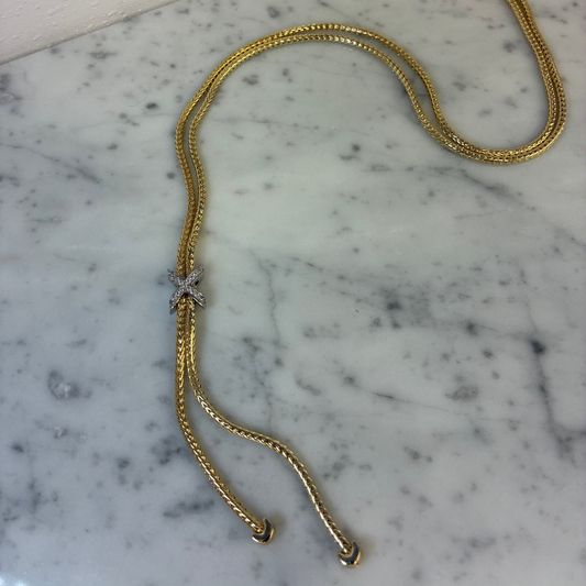 Two tone CZ X lariat necklace by Joseph Anthony Inc. featuring sparkling cubic zirconia accents and a stylish layered design.