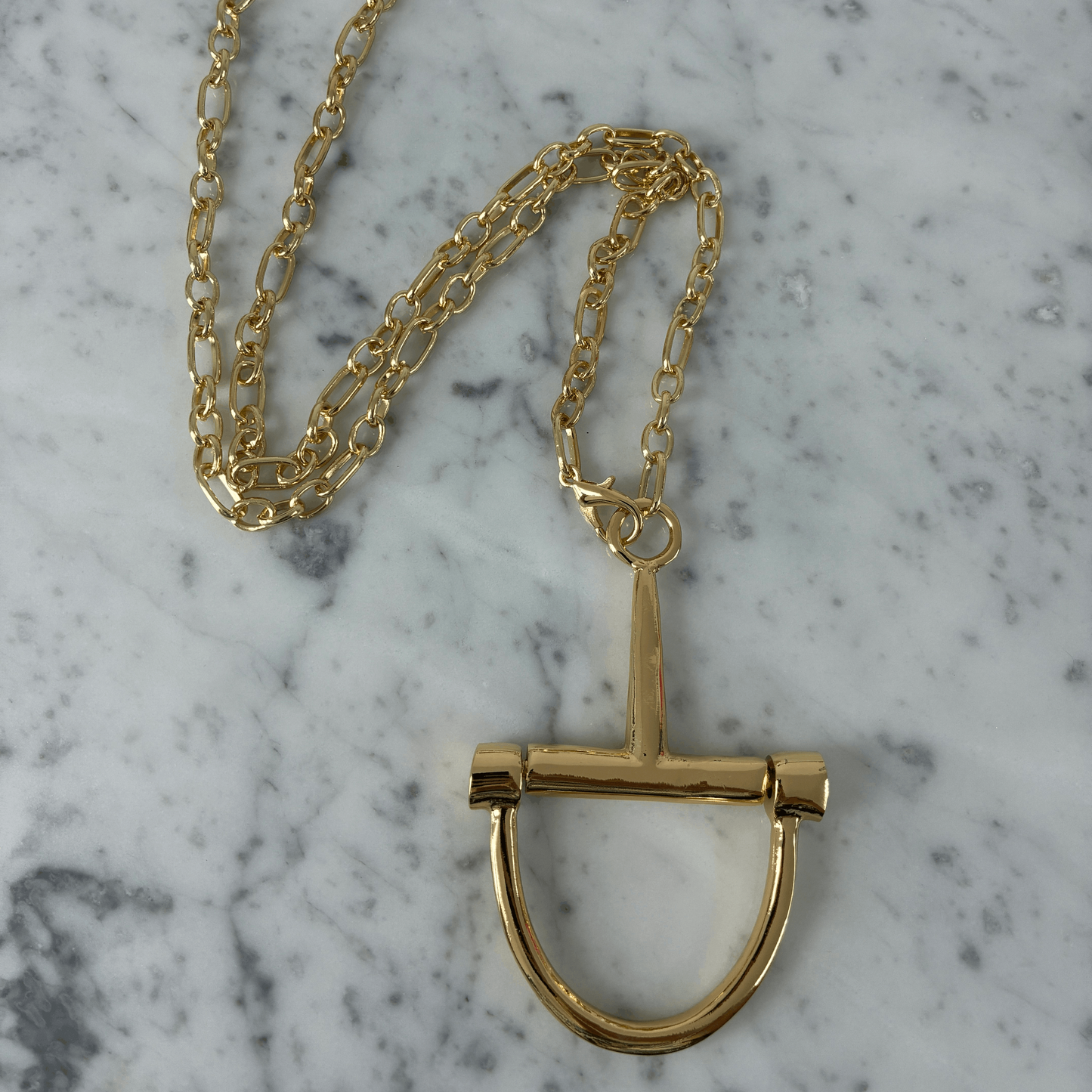 Large Gold Horse Bit Necklace - 36"