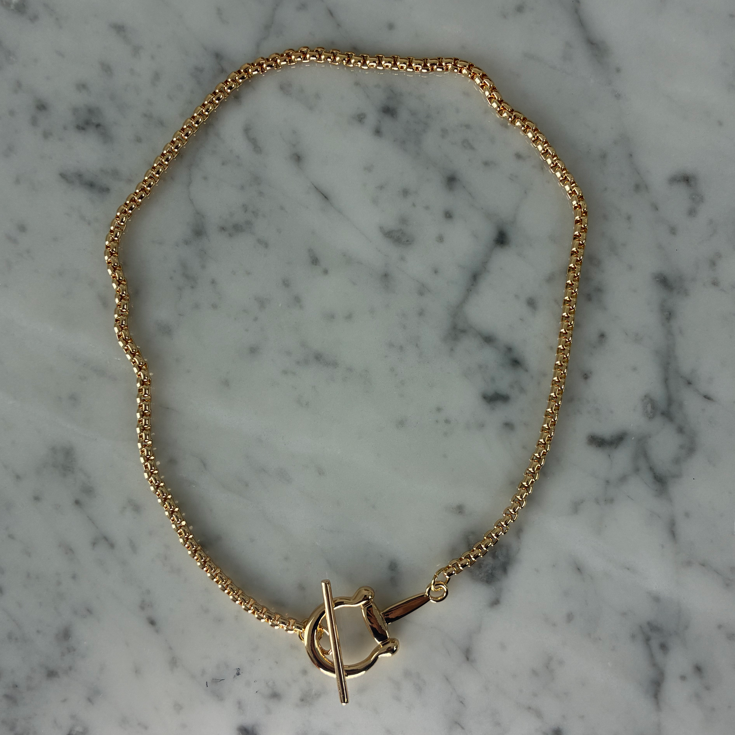 Box Chain Necklace w/ Horse Bit Toggle
