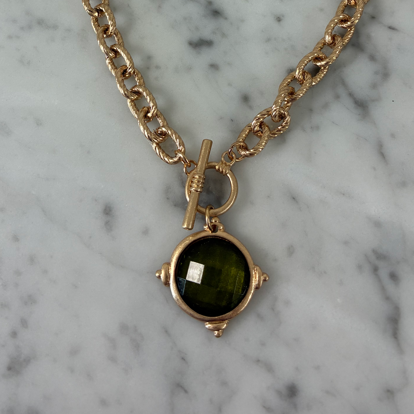 Stone Pendant Necklace w/ Toggle
