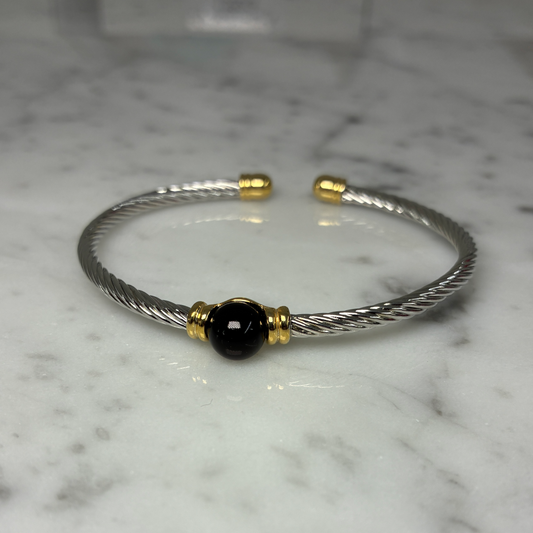 Two Tone Cable Cuff w/ Onyx Ball