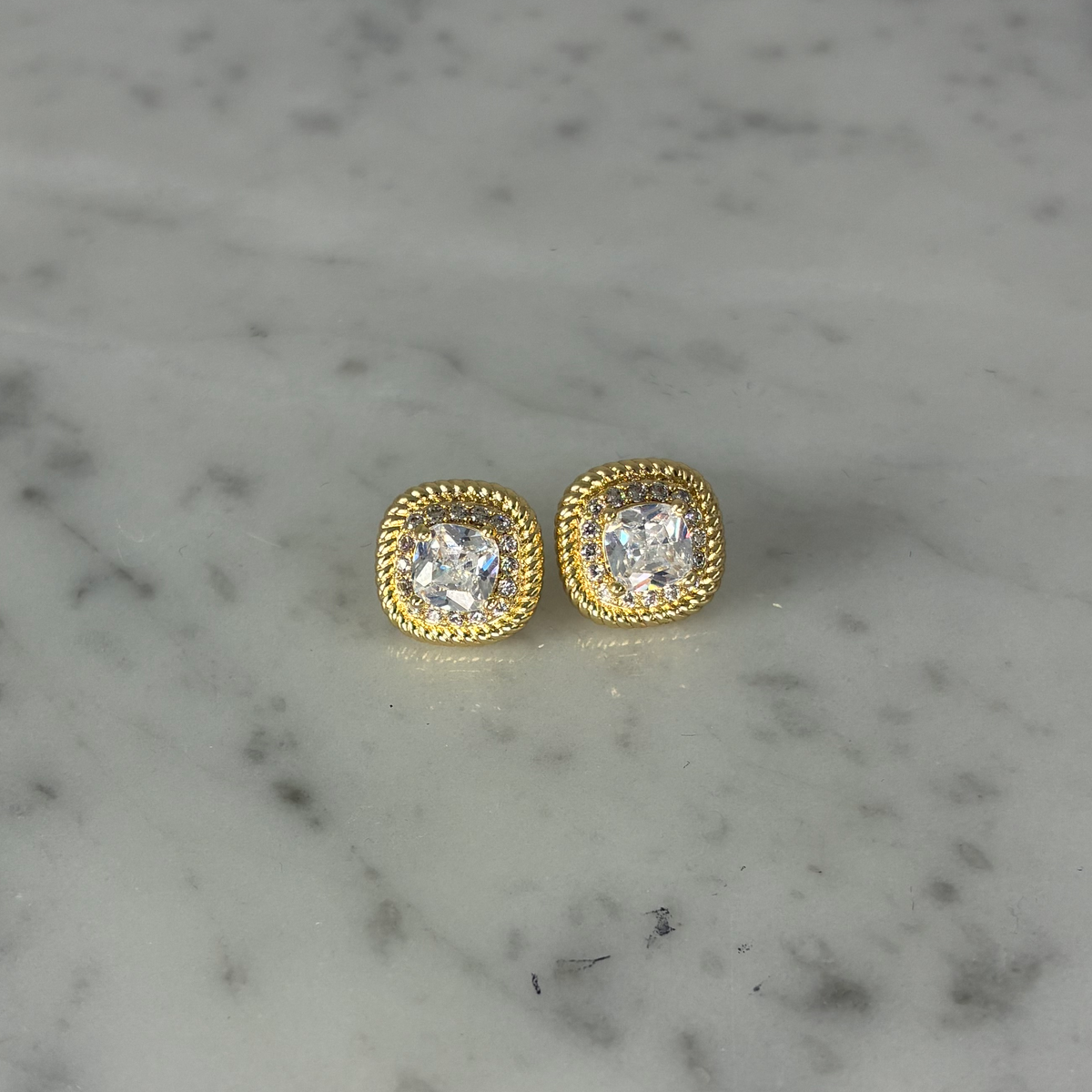 Small Gold Post Earrings w/ CZs