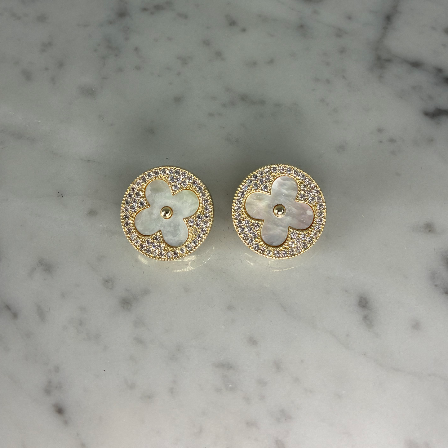 Round MOP Flower Earrings