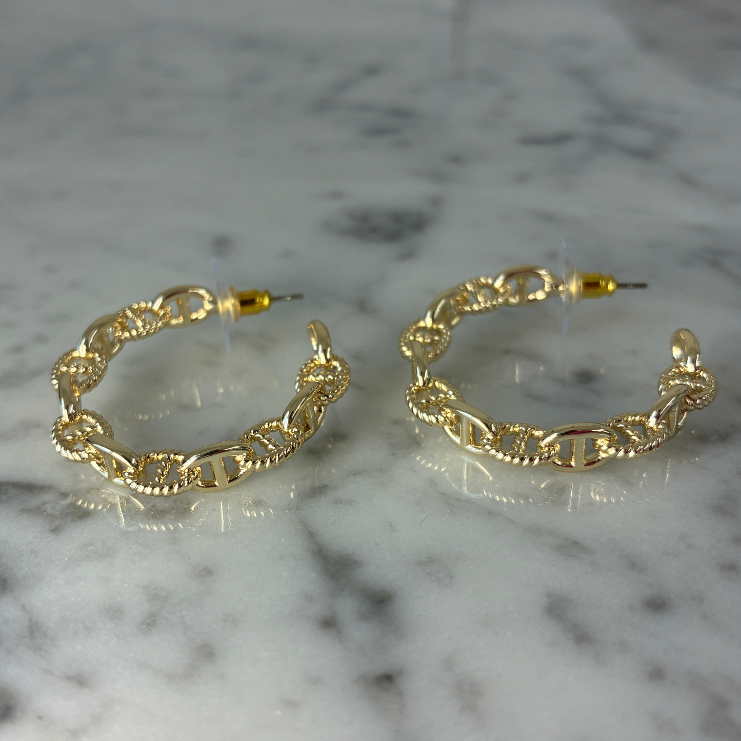 Gold Buckle Link Hoop Earring