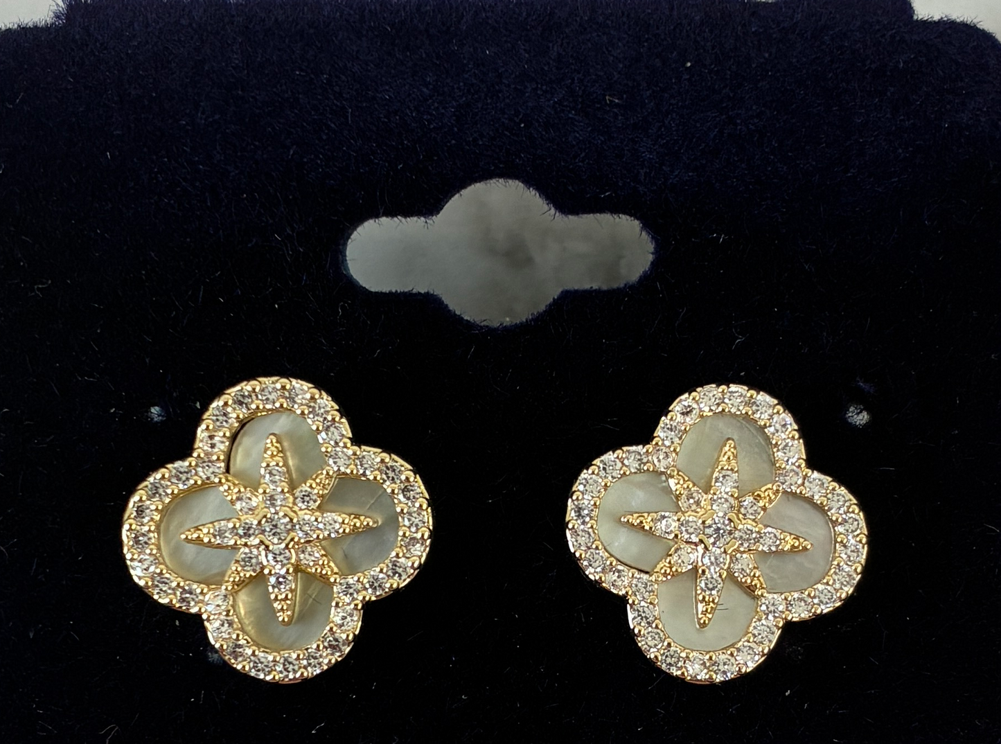 Gold Clover CZ Stud Earring