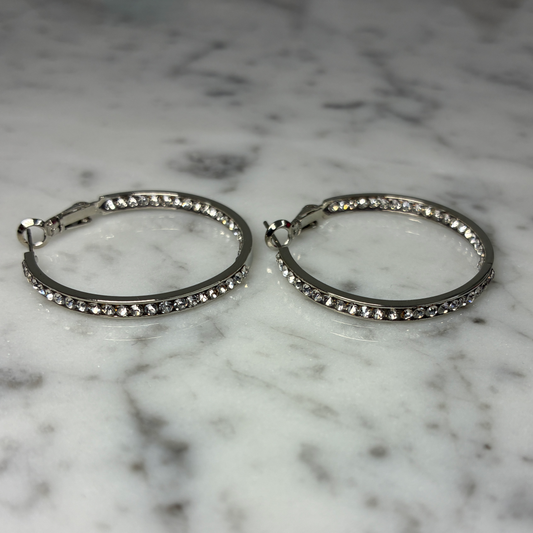Silver w/ CZs Hoop Earring