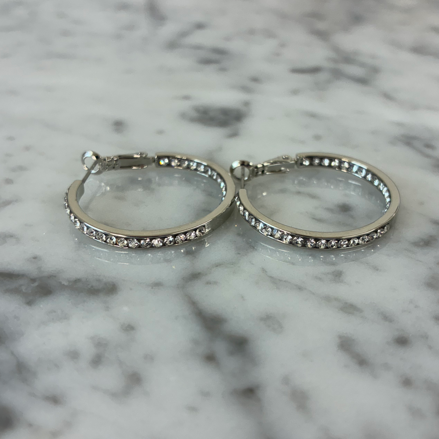 Silver w/ CZs Hoop Earring