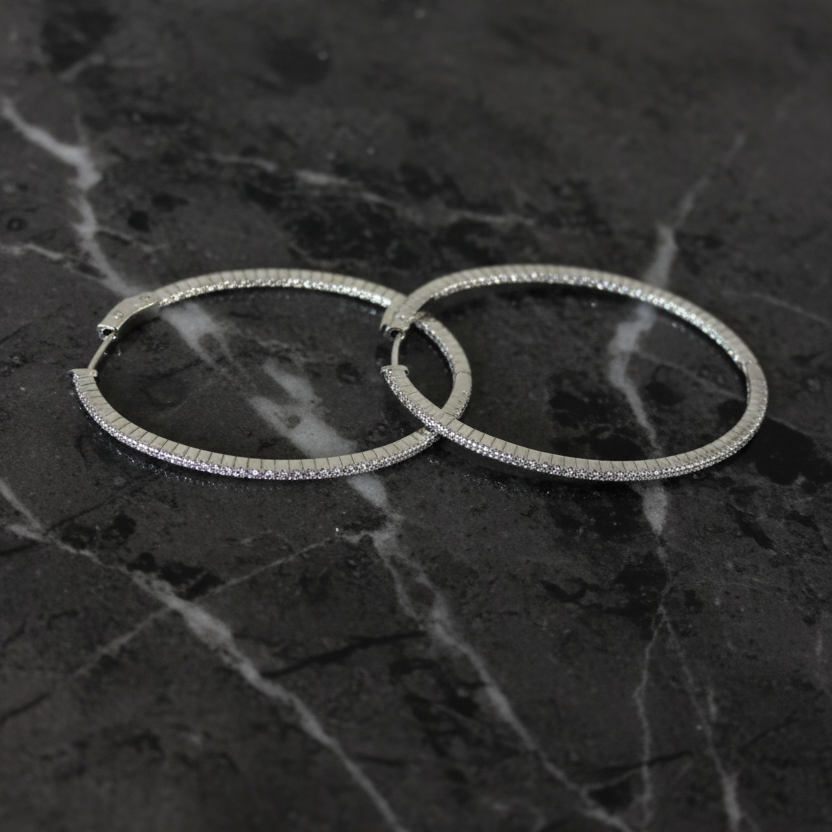 1.75" Oval CZ Hoop Earring