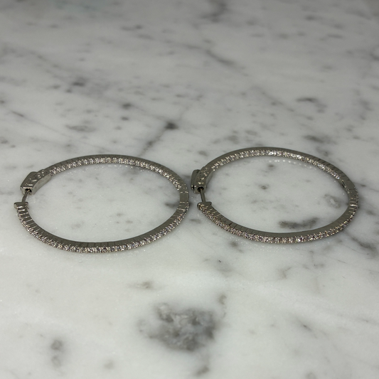 Thin CZ Hoop Earring - Large
