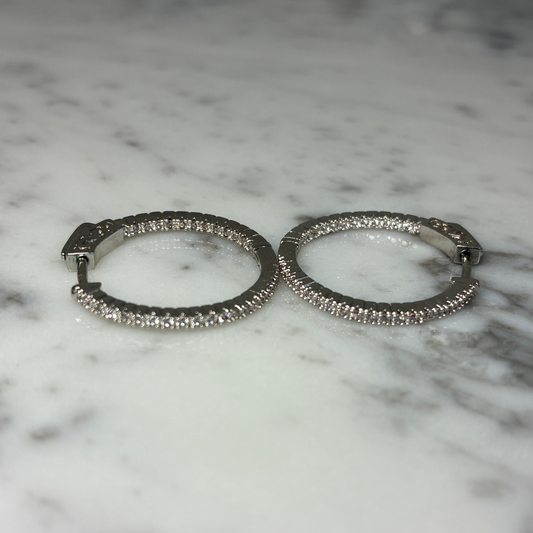Thin CZ Hoop Earring - Small