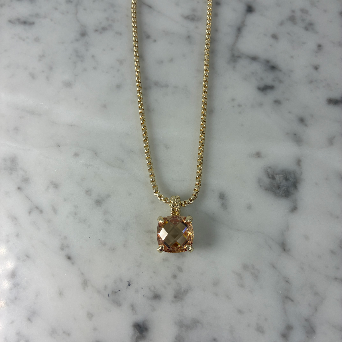 Gold Box Chain Necklace w/ Pendant