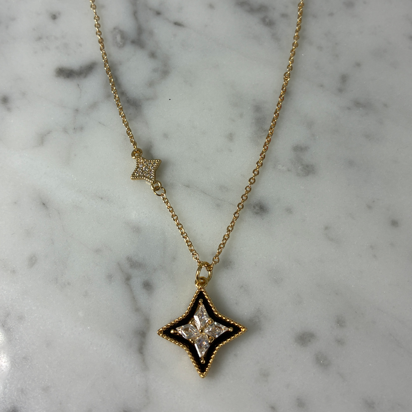 Gold CZ 4-Point Star Necklace - 16"
