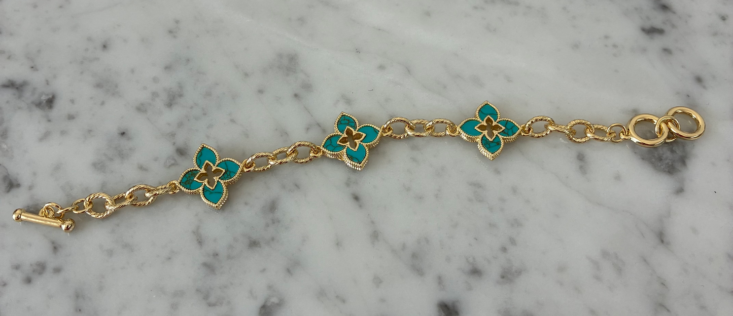 Gold Turquoise Flower Bracelet