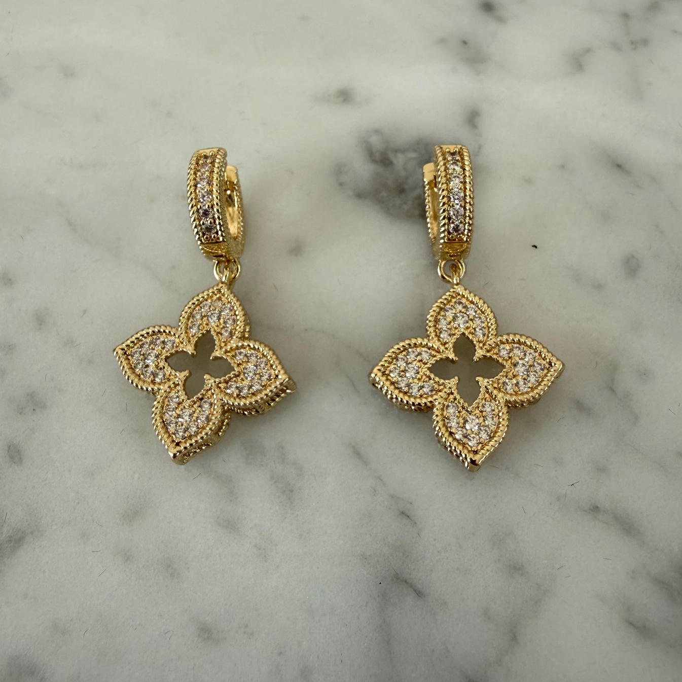 CZ Gold Flower Dangle Earring
