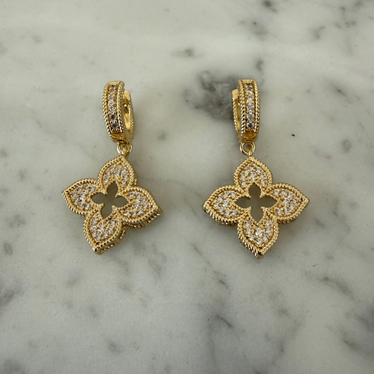 CZ Gold Flower Dangle Earring