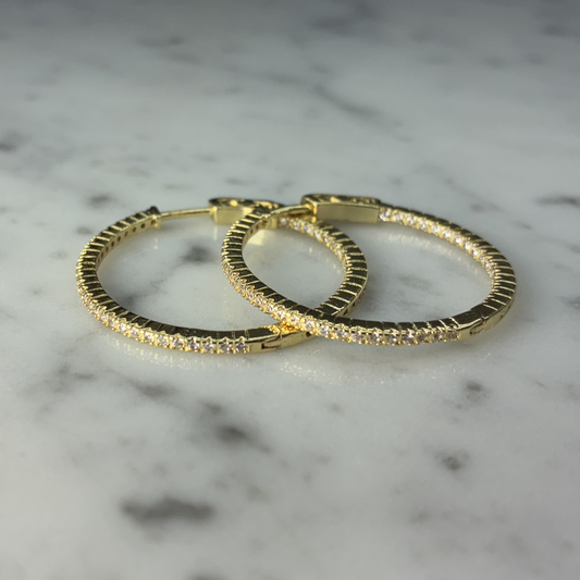 Gold CZ Med Inside Out Hoop Earrings