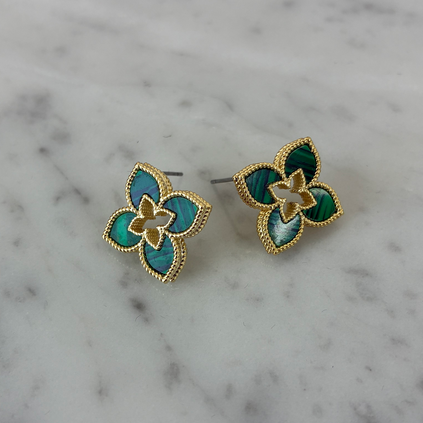 Malachite Flower Post Earring