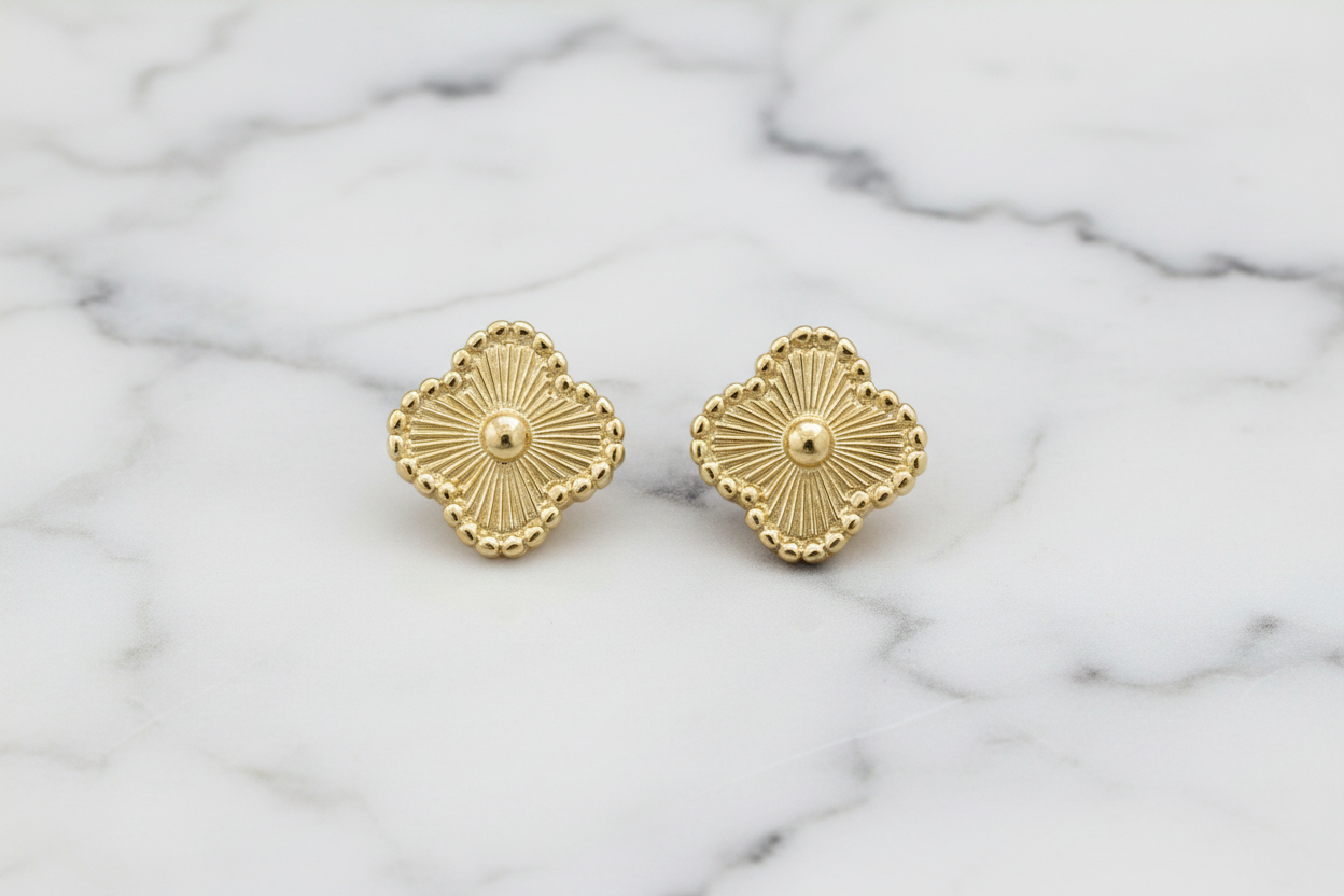 Gold 12mm Flower Earring