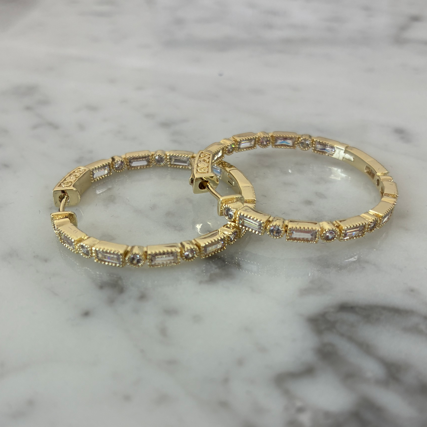 Deco CZ Hoop Earring