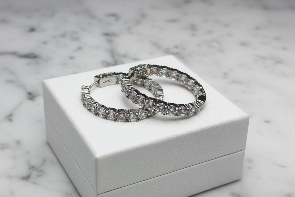 CZ Oval Inside Out Hoop Earrings