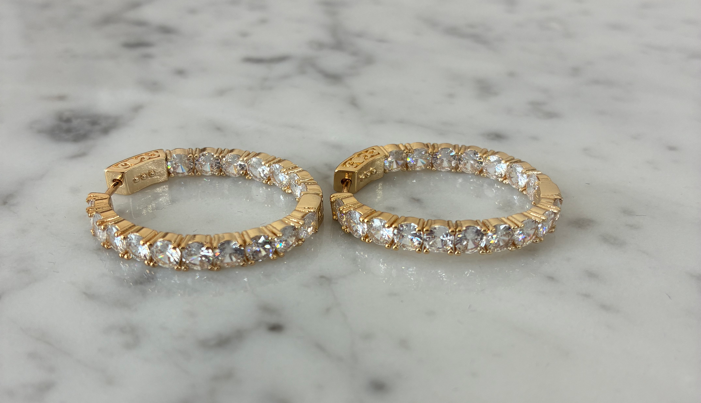 CZ Oval Inside Out Hoop Earrings