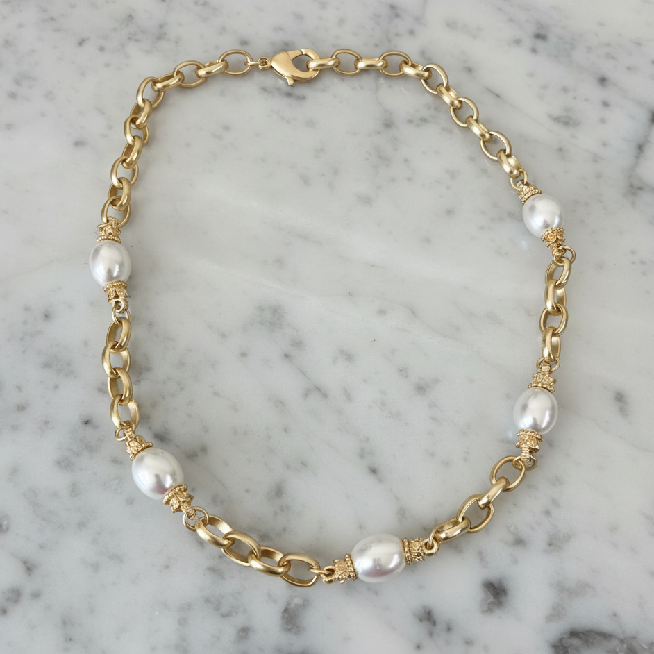 Gold Matte Pearl Necklace
