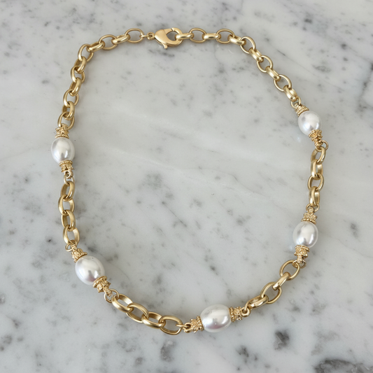 Gold Matte Pearl Necklace