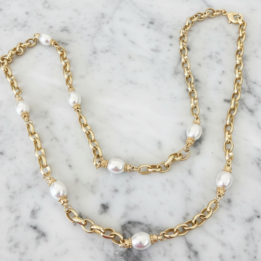 Gold Matte Pearl Necklace