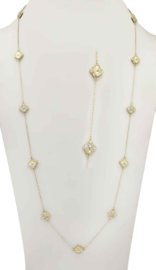 Gold CZ 12mm Flower Necklace - 36"