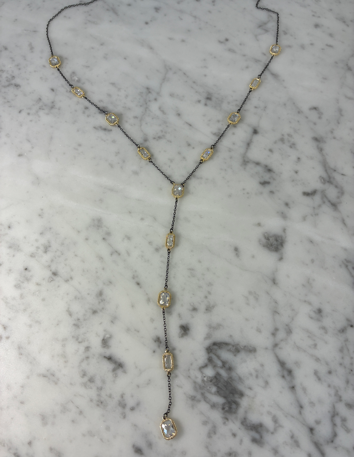Gold Hematite CZ Y Necklace
