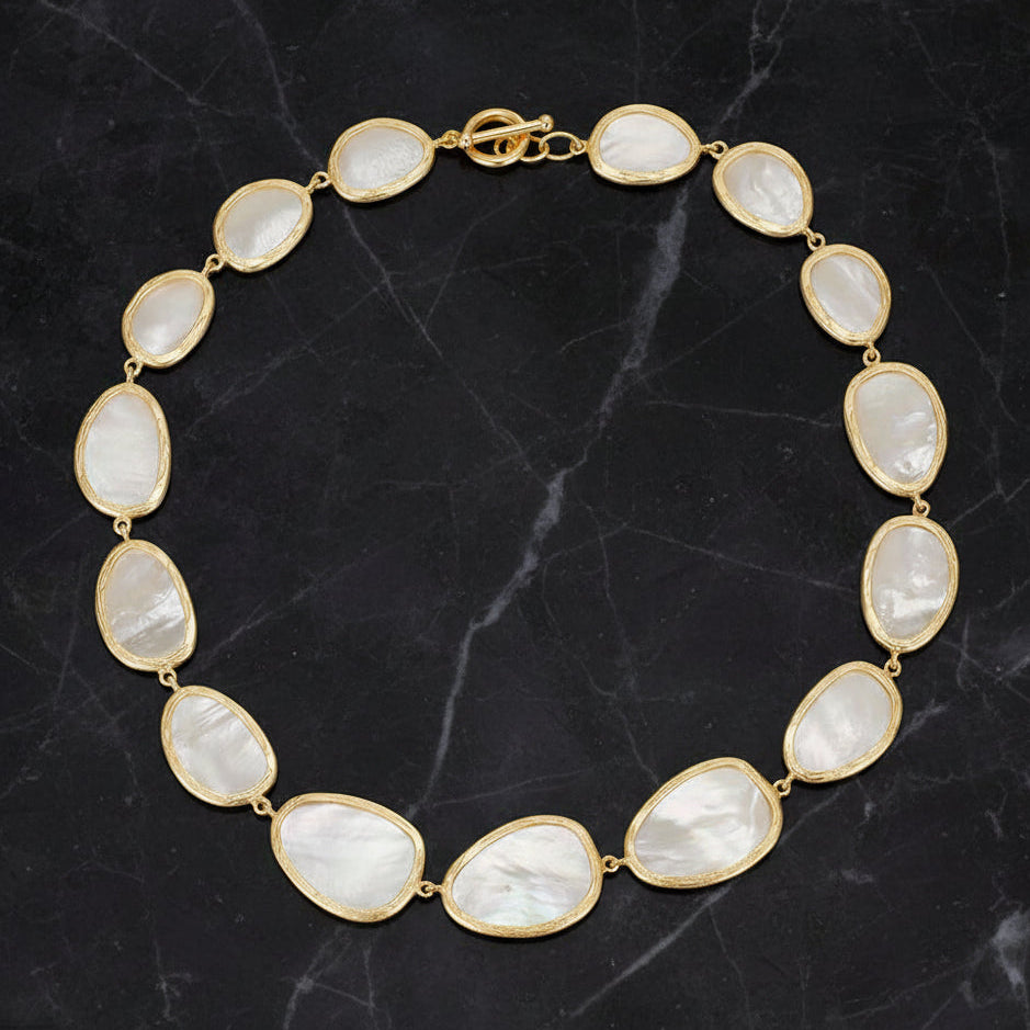 Gold Matte MOP Scale Necklace - 18"