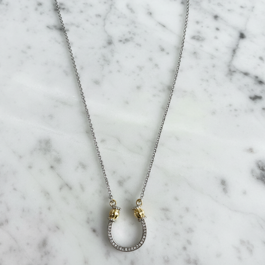 Two Tone CZ Horseshoe Necklace