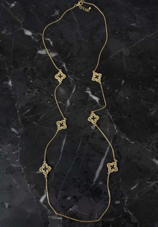 Gold CZ Flower Station Necklace - 36"