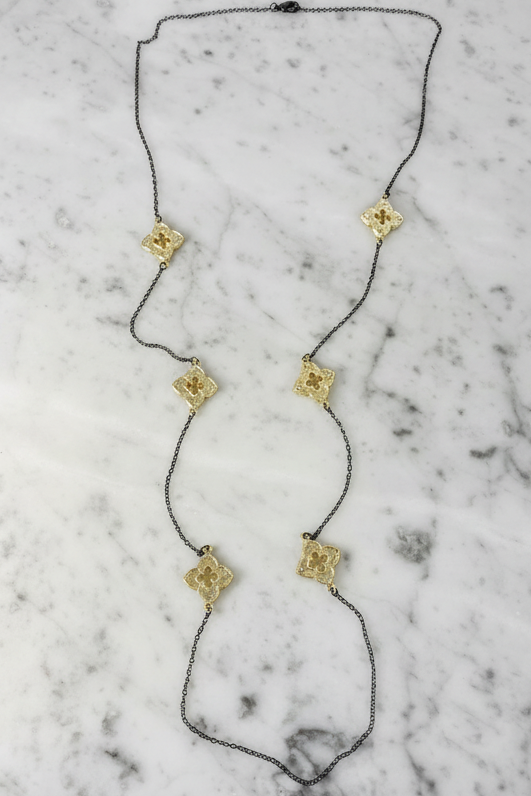 Gold CZ Flower Station Necklace - 36"
