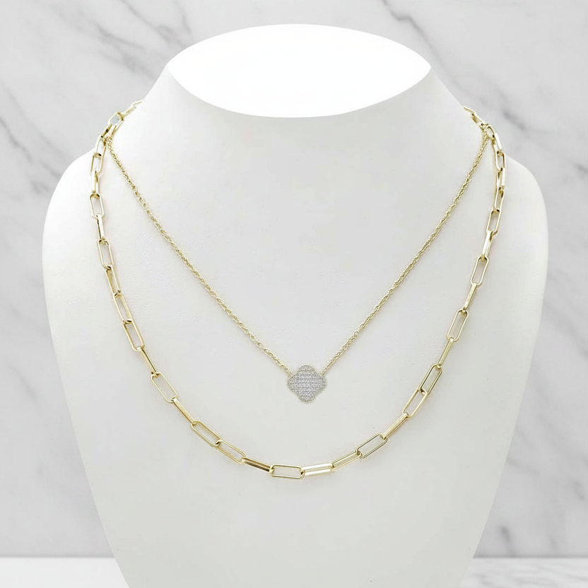 Joseph Anthony Inc. 2-row chain necklace with pave clover pendant showcasing sparkling jewelry design.