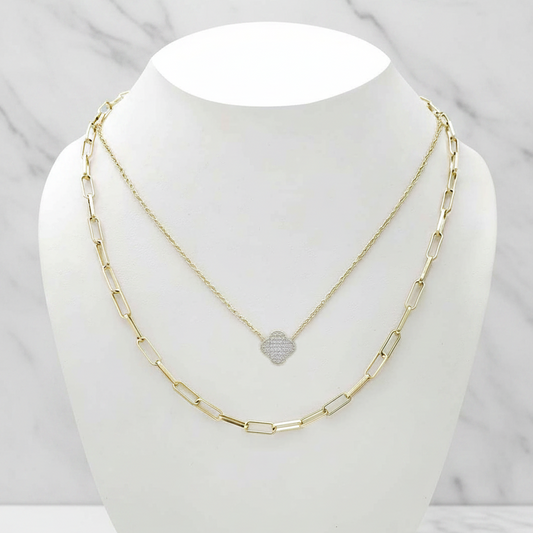 Joseph Anthony Inc. 2-row chain necklace with pave clover pendant showcasing sparkling jewelry design.