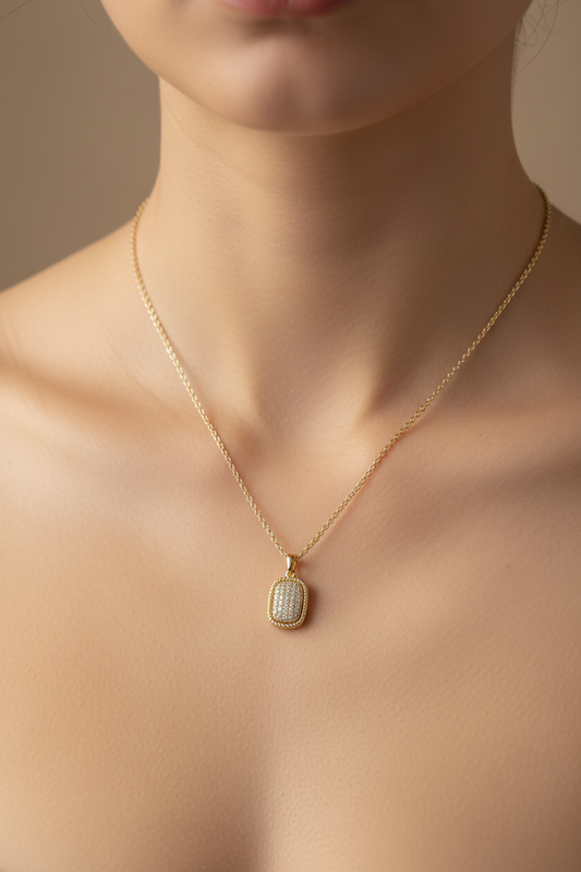 Joseph Anthony Inc. cable pave rectangle necklace, 16-inch length, featuring sparkling pave-set rectangular pendant on a delicate chain.
