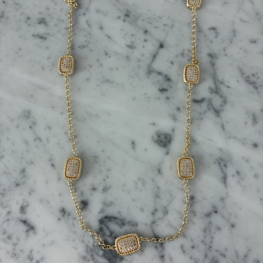 Joseph Anthony Inc. Cable Pave Rectangle Necklace, 36-inch length, gold-tone chain with rectangular pave pendant, elegant jewelry piece