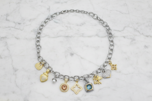Charm Necklace w/ Color Stones Necklace - 18"
