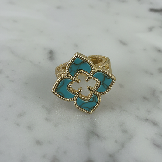 Gold Turquoise Flower Ring