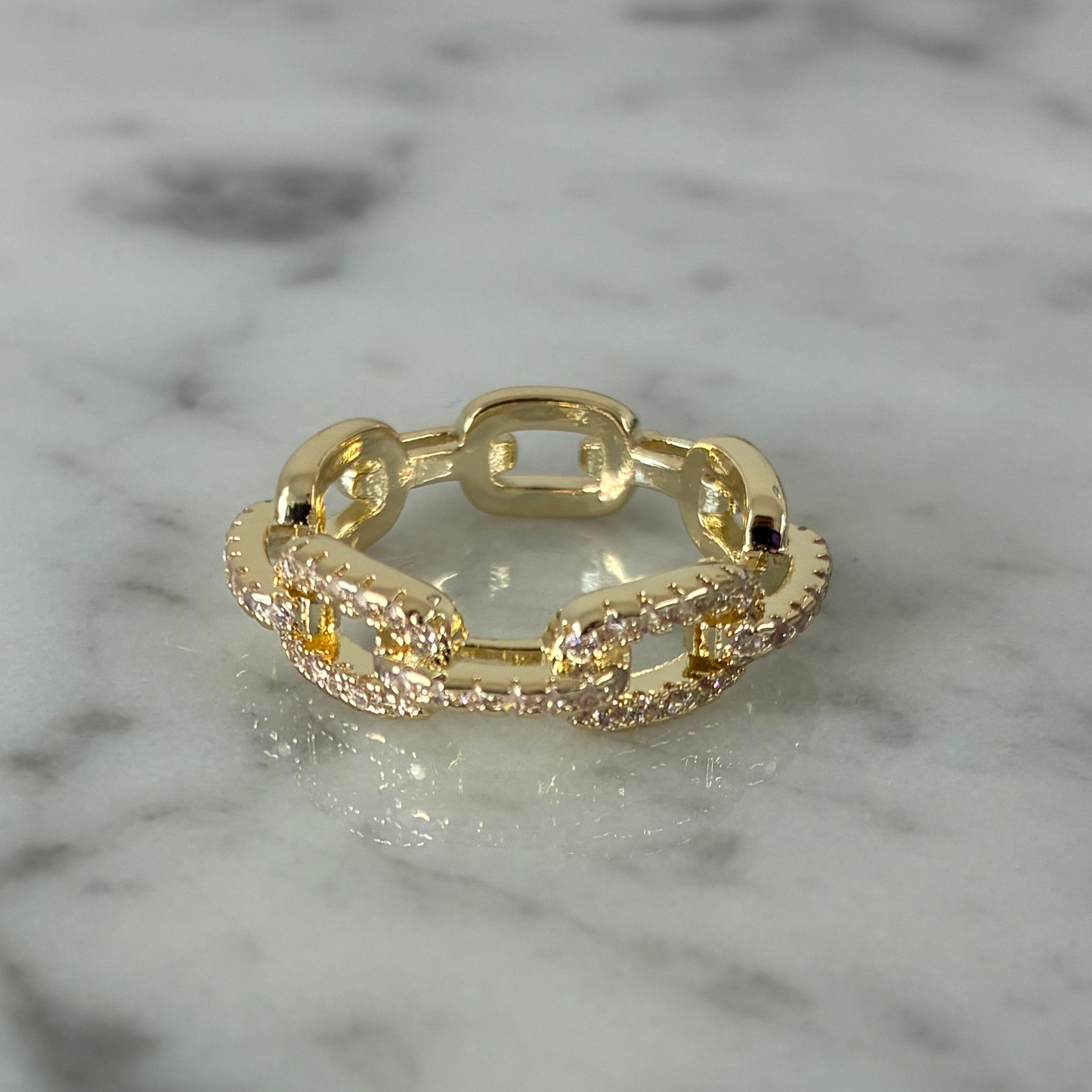 Small Gold Chain Link Ring w/ CZs