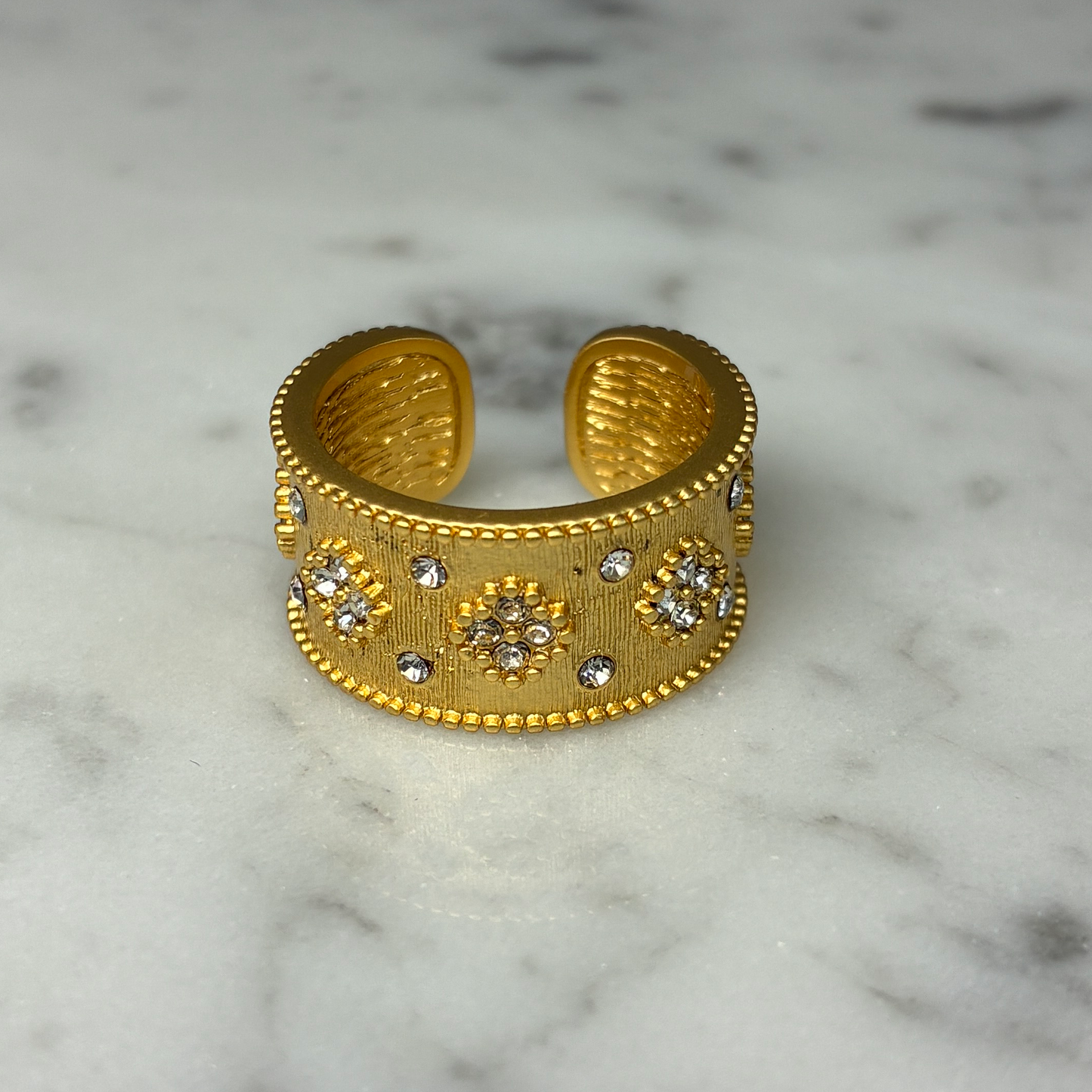 Brushed Wide Band Ring with CZs