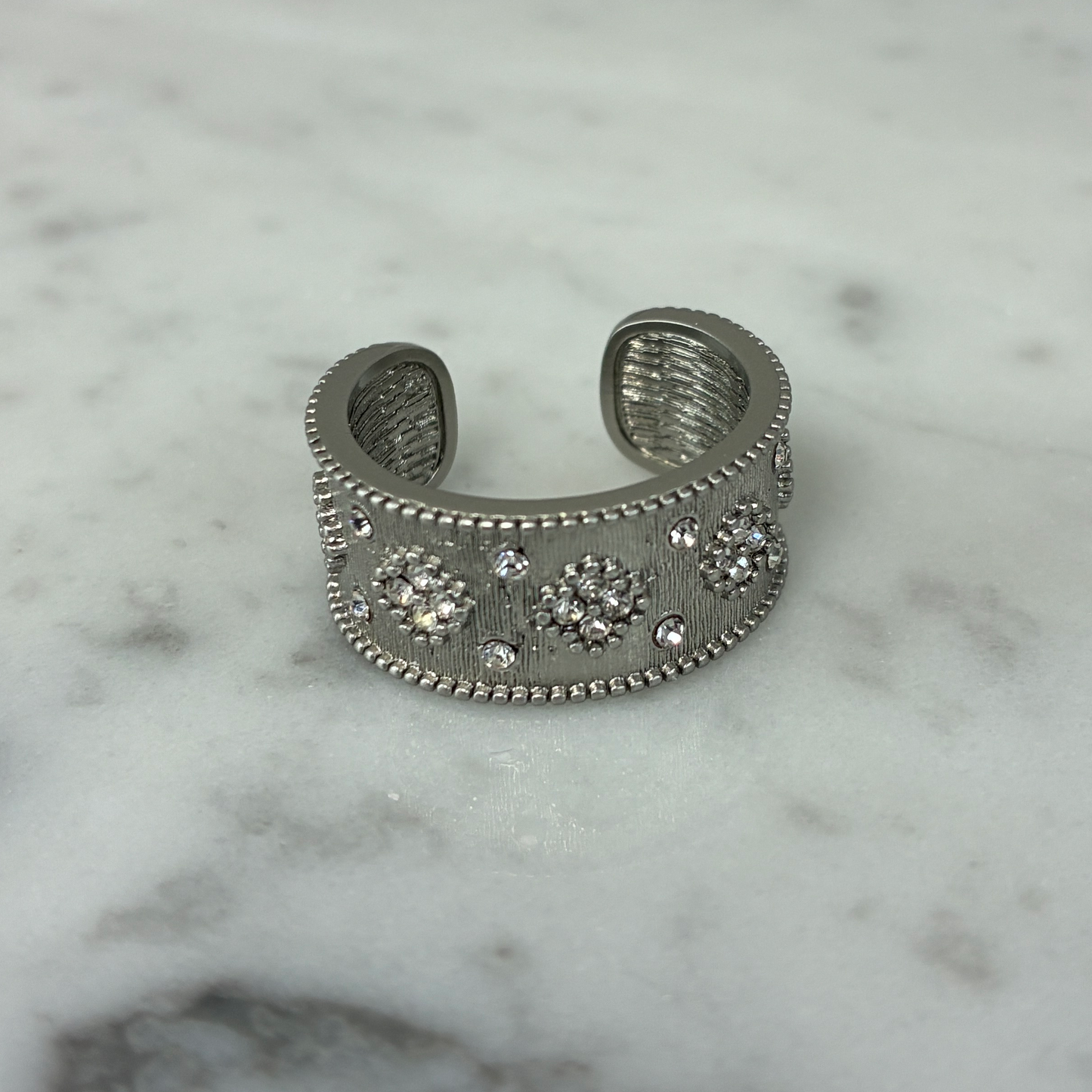 Brushed Wide Band Ring with CZs