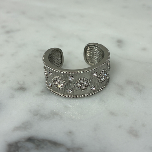 Brushed Wide Band Ring with CZs