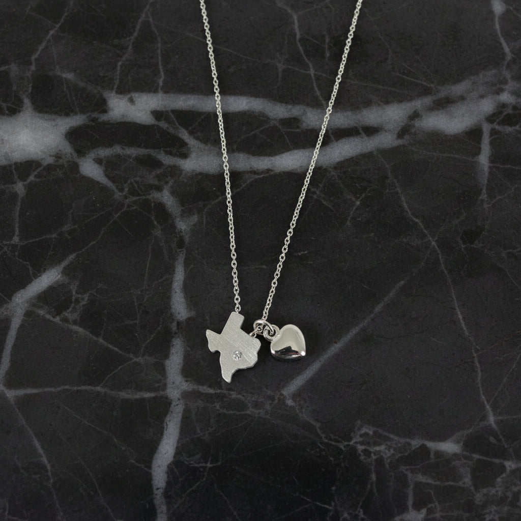 Small State of Texas w/Heart Necklace