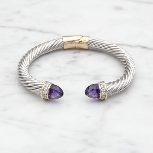Two Tone Cable Bracelet w/ Stone End