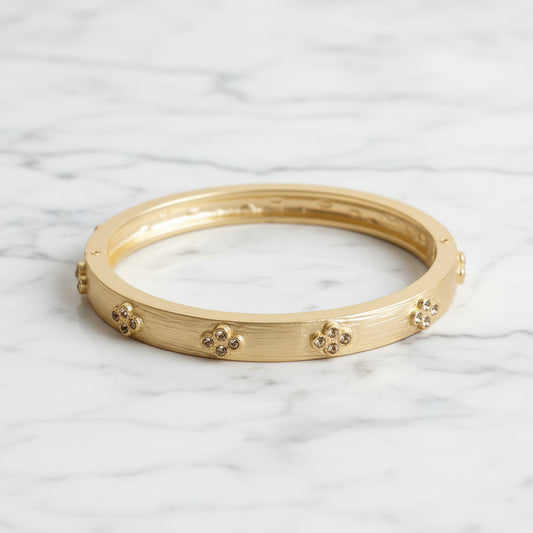 Lorena brushed gold bracelet with sparkling cubic zirconia stones, elegant jewelry accessory, close-up shot showcasing detailed design
